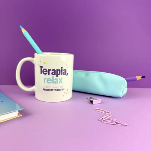 Taza “Terapia, relax y cero ganas de aguantar tonterías”